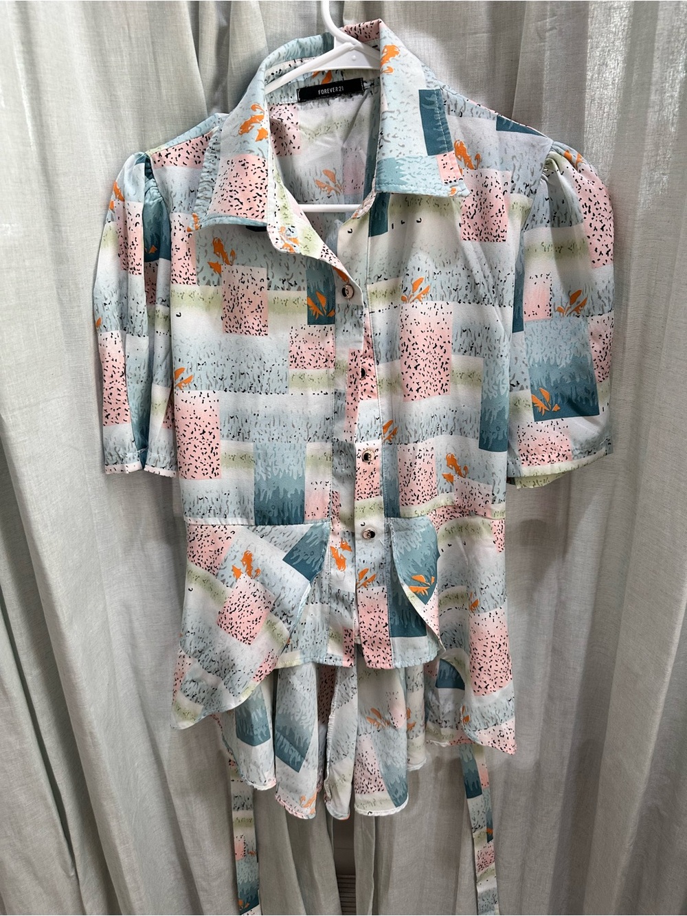 Forever 21 Pastel Multicolor Printed Button Front Blouse size S
